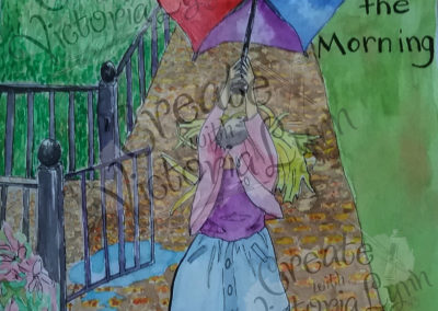girl joyfully playing after rain.