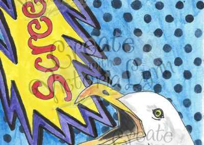 The head of a seagull screeching.