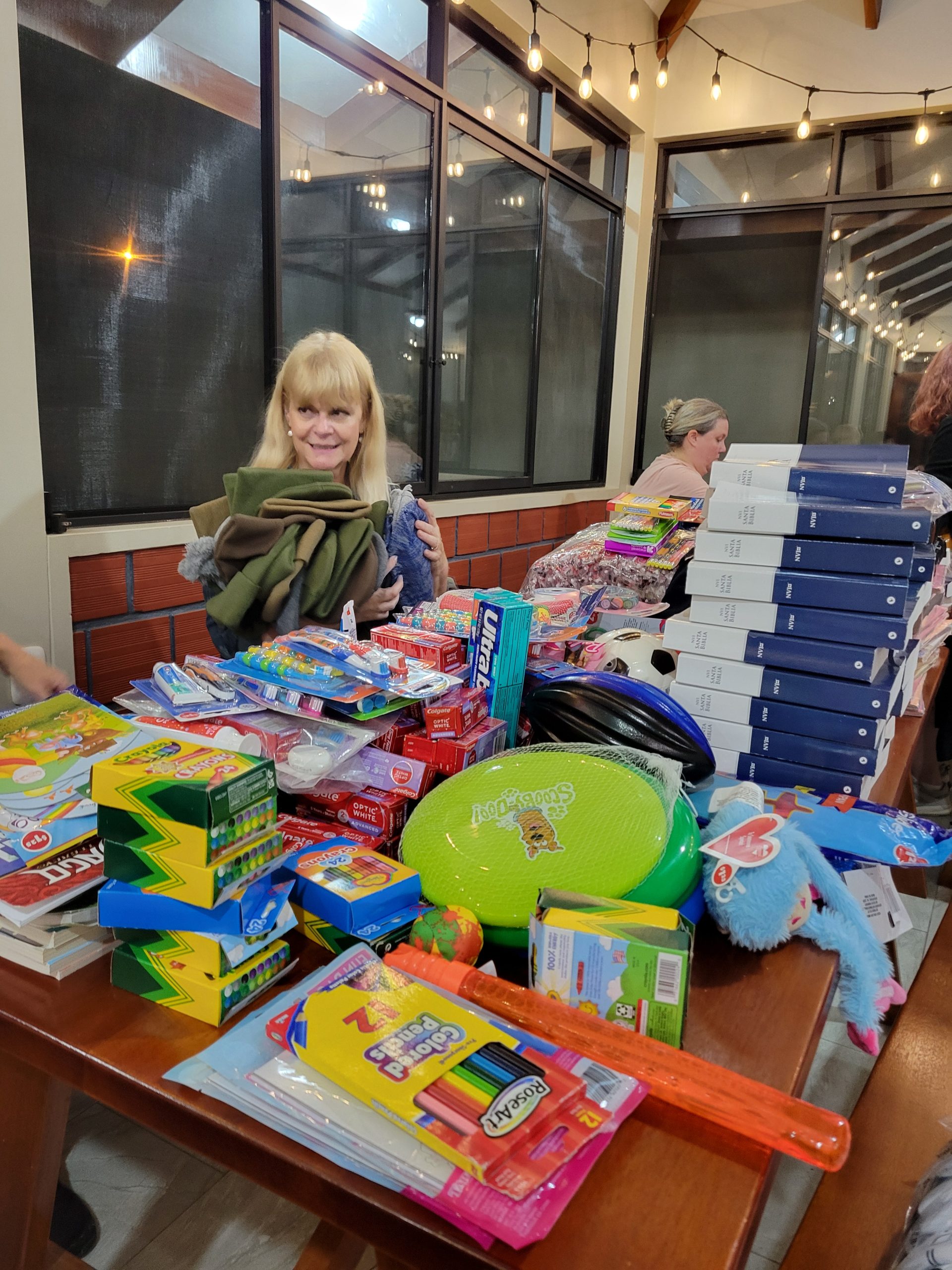 Sorting items we brought to give away.