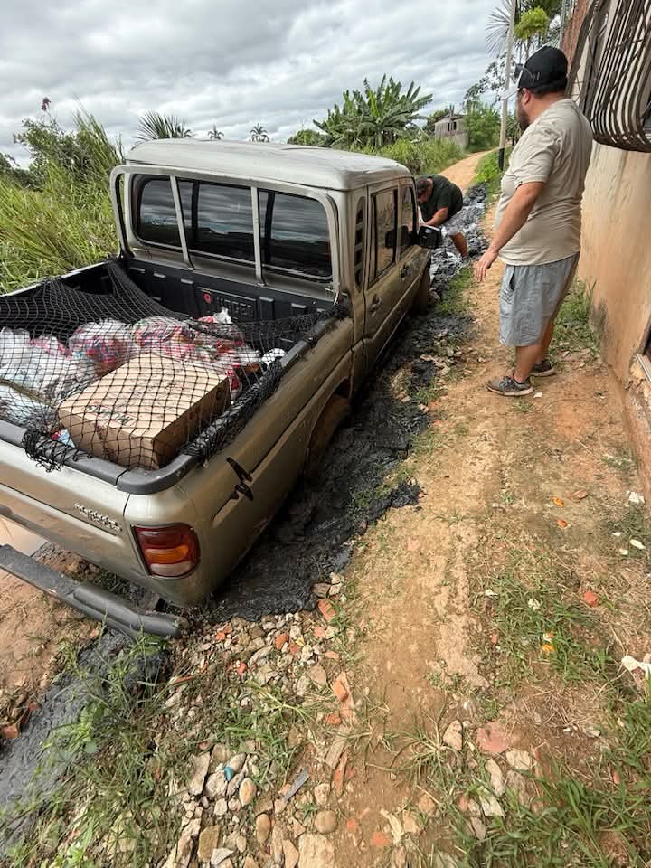 The truck is stuck really deep.