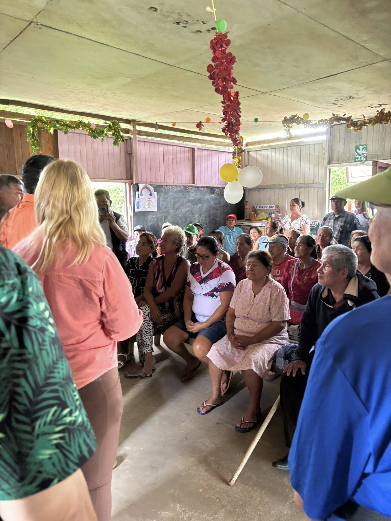 Greeting the people in the senior center.