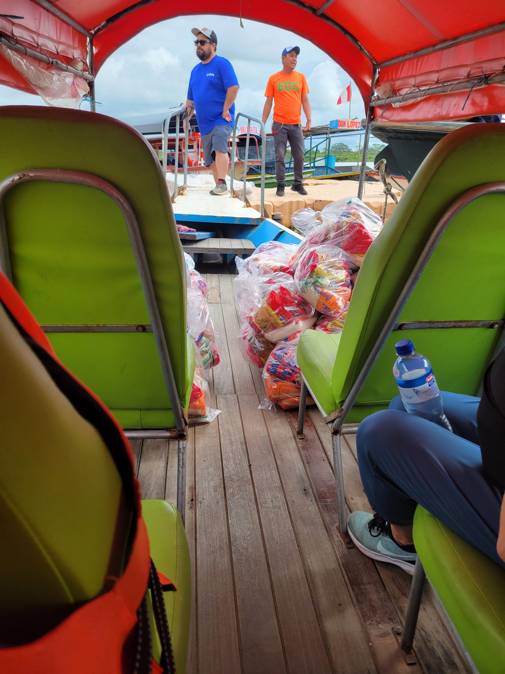 Food in boat to distribute.