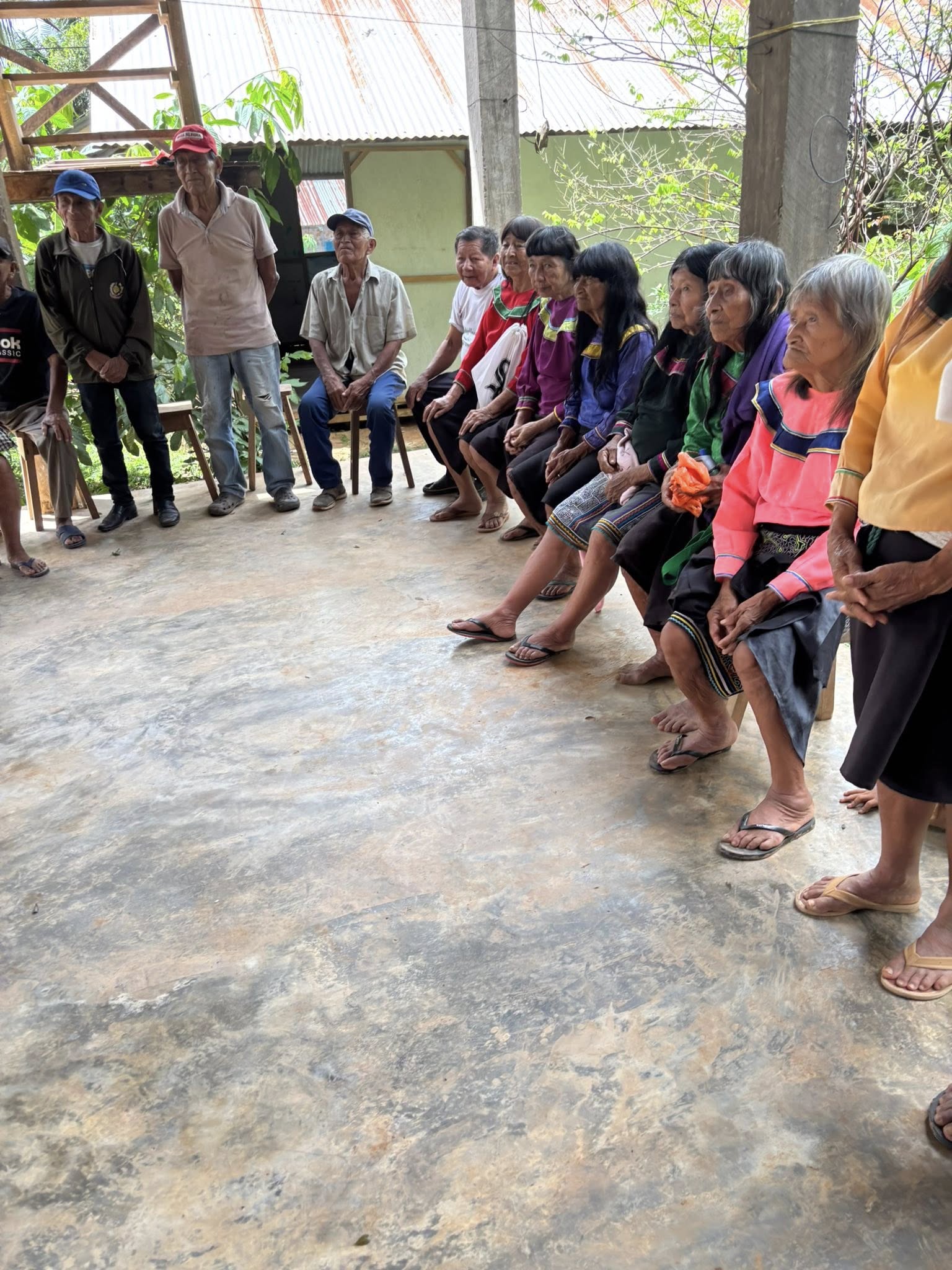 Seniors gather for food and toothbrushes.