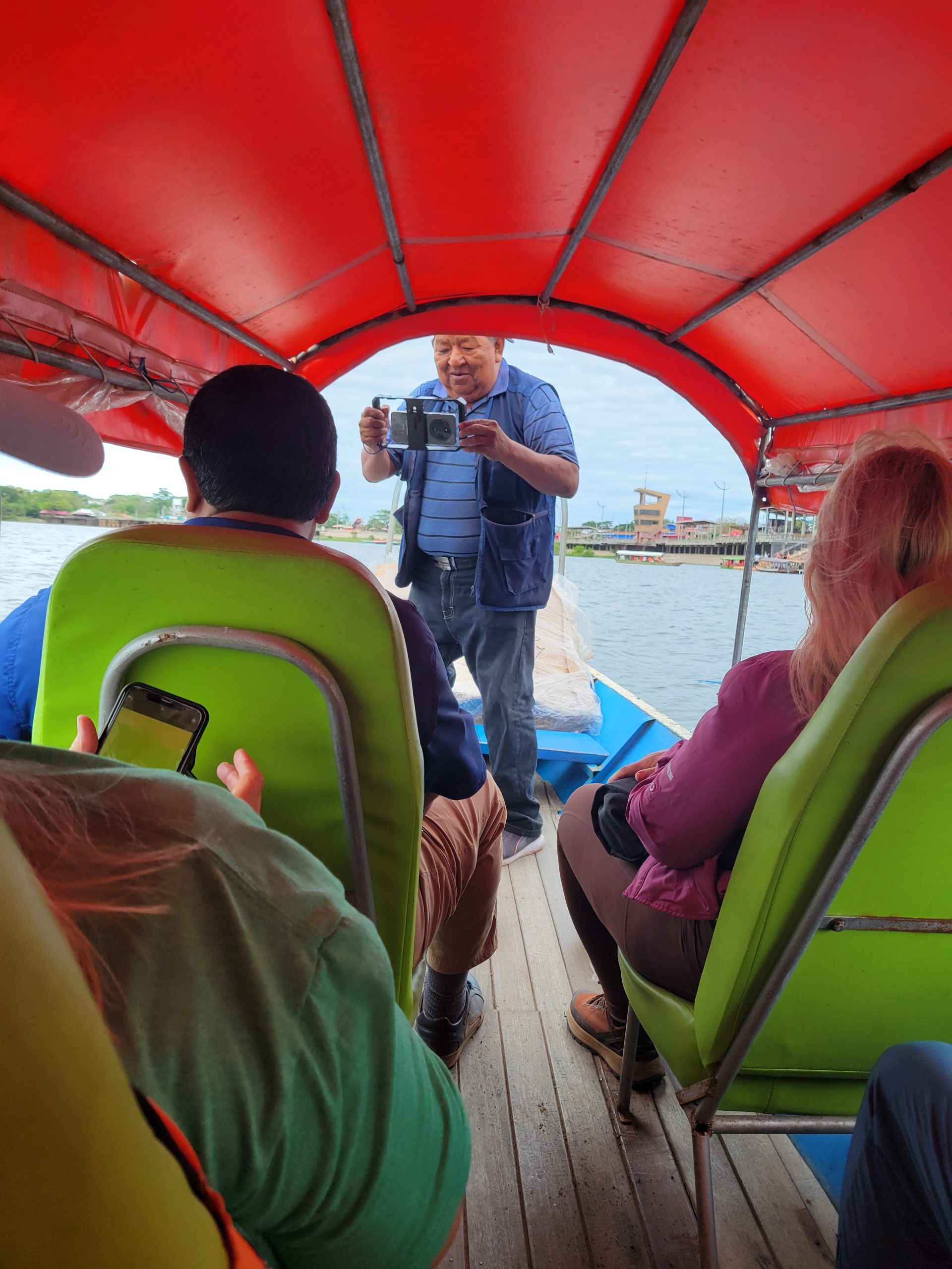On the boat heading back to shore.
