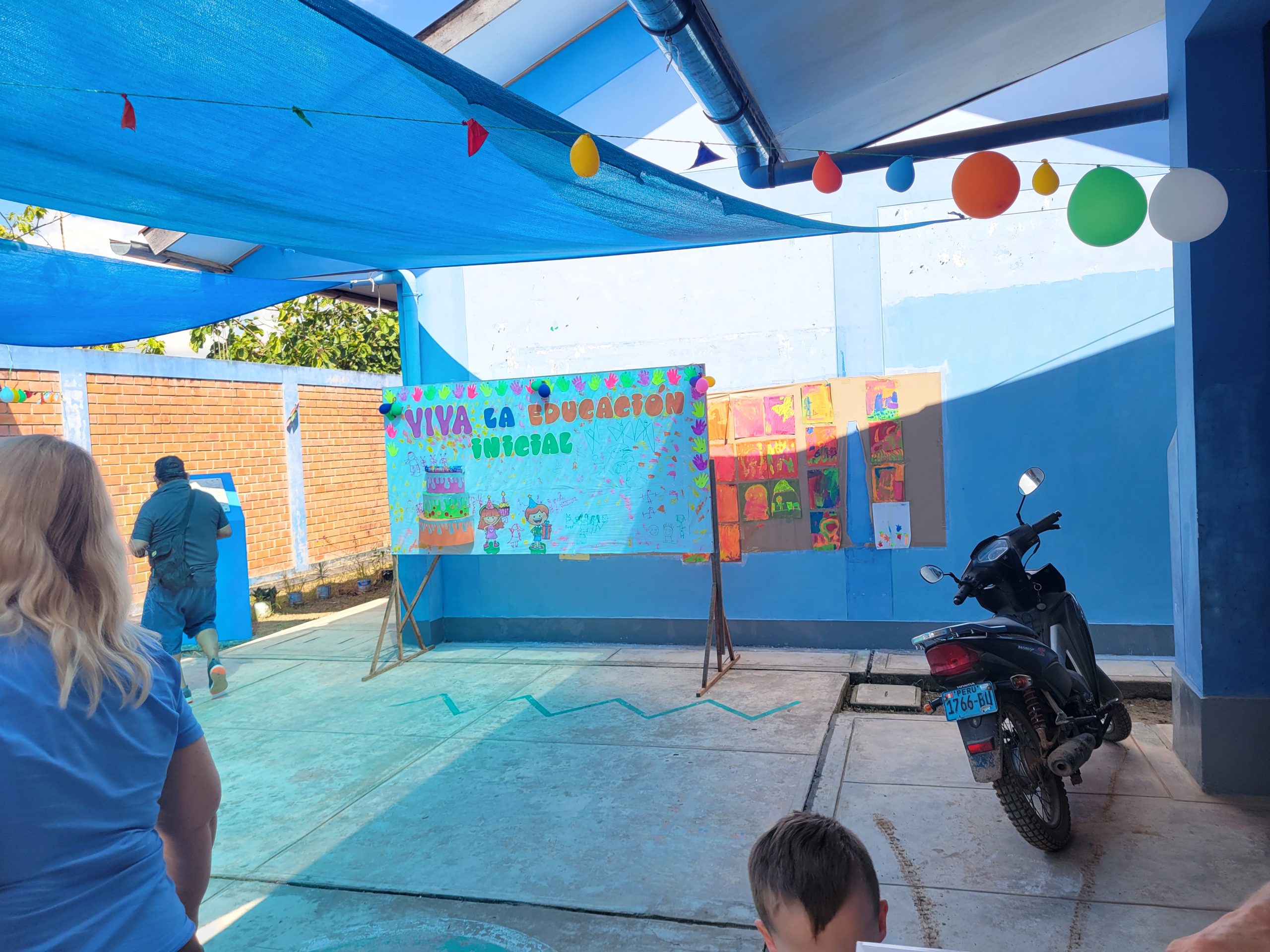 Entering the school.