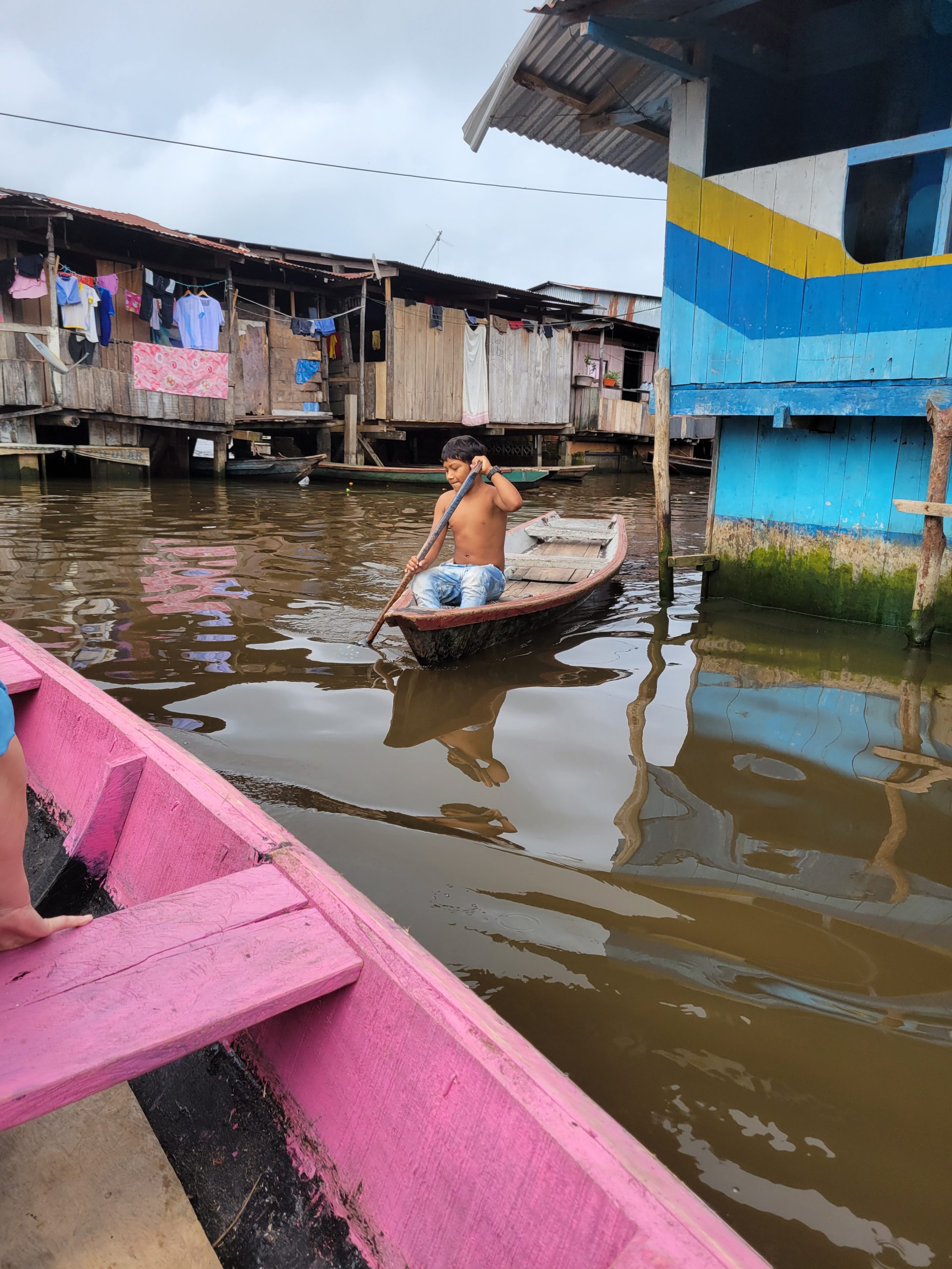 A boy going about his daily business.